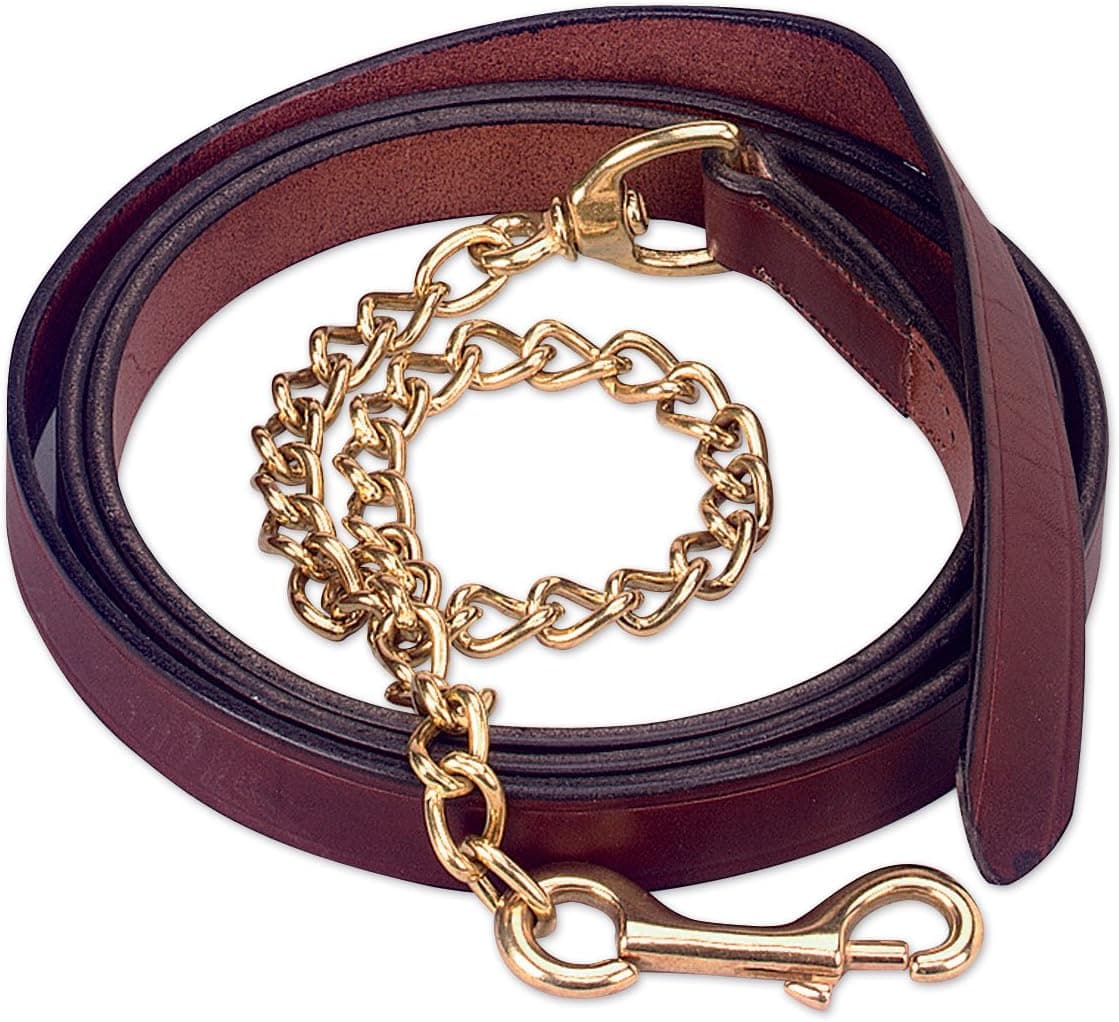 Tory Leather Lead with Solid Brass Stud Chain