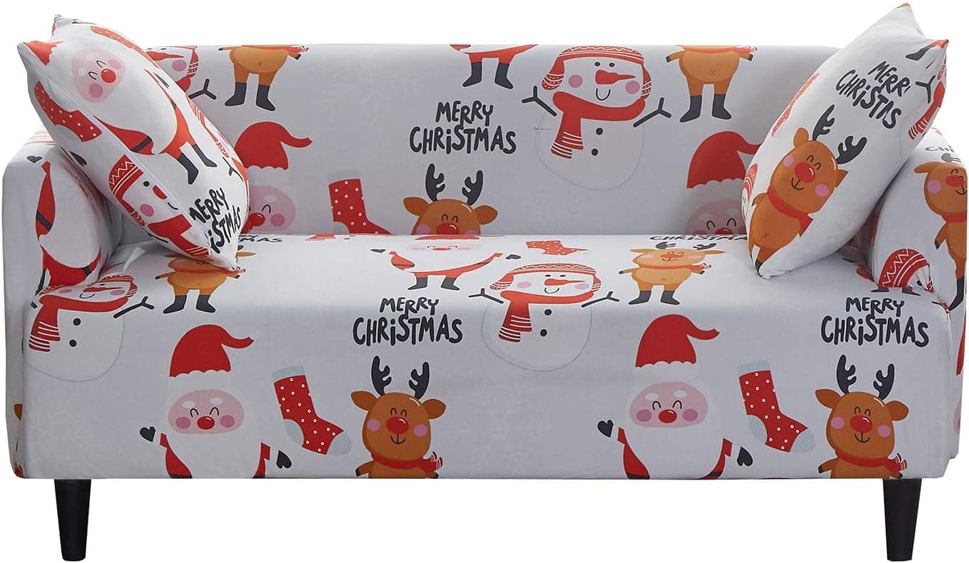 JUMJEE Printed Couch Cover Stretch Sofa Cover Sofa Slipcover Christmas Decoration Furniture Cover Protector for 3 Cushion Couch with Two Free Pillow (Loveseat/2 Seater, Gray)