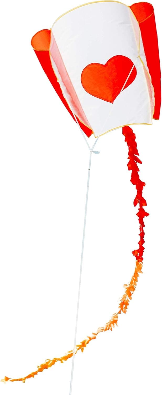 Fullfar Heart Sled Kite for Kids, Good Beginner Kite. Red Kite Tail and Reel Attached with Braided String. Fun Kite for The Beach and Outdoor Activities.