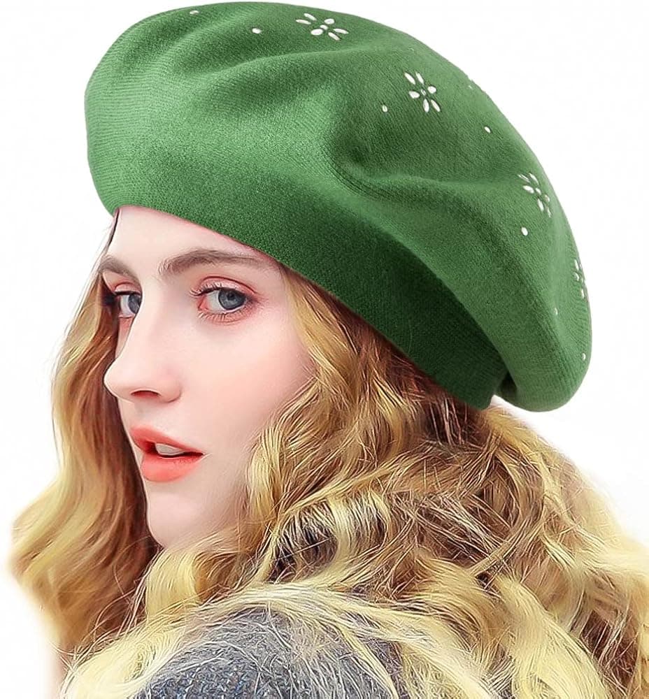 LADYBRO Rhinestone Beret Hats for Women 2 Layers Wool French Hat Lady Winter Black Red