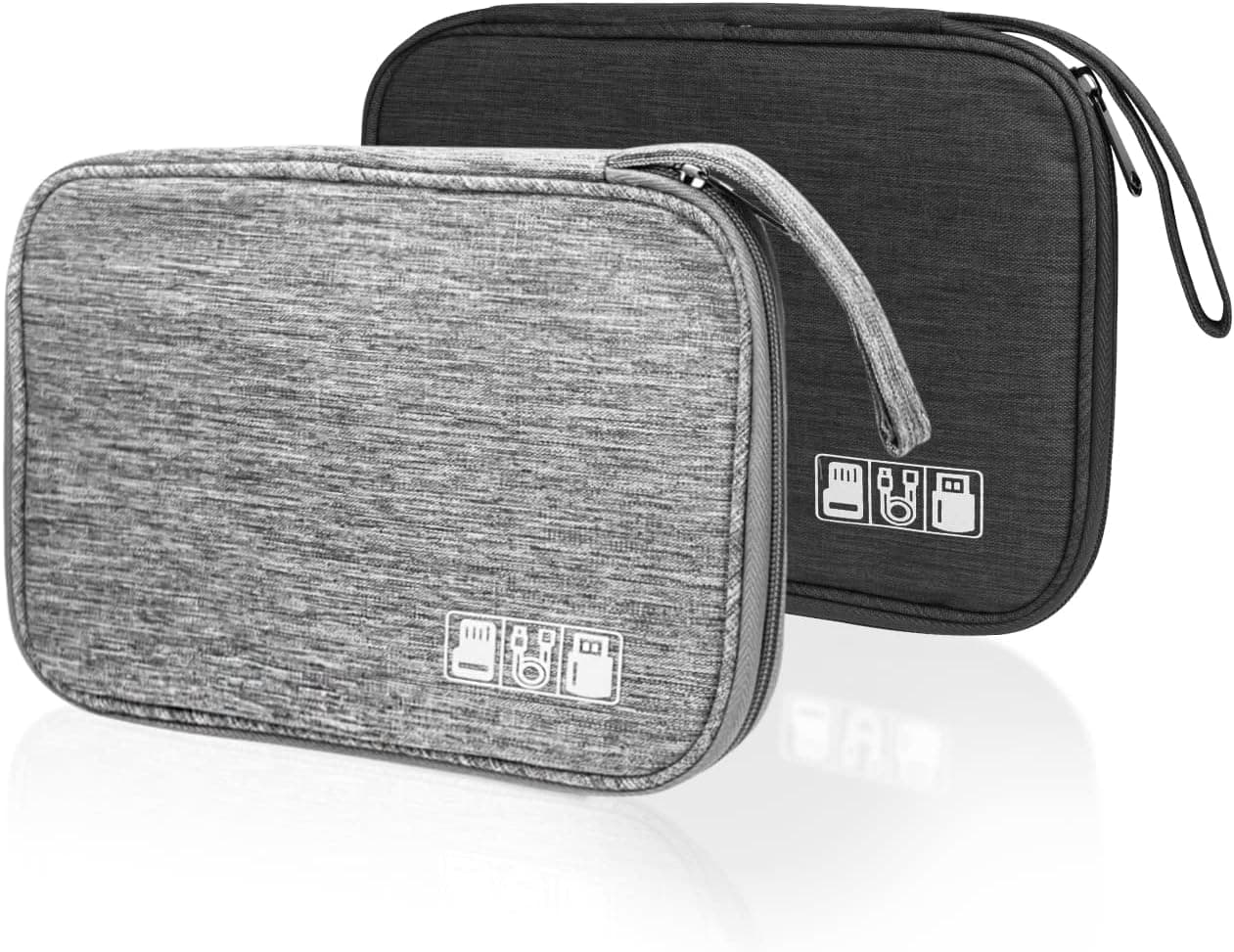 Lcsmaokin Small Travel Cable Organizer Bag,for Hard Drives,Small Charging Cord Storage,Charger,Cables,Small Electronics,SD Card,Accessory Bag etc,for Travel,business,Work and School -2 Packs Black&Grey