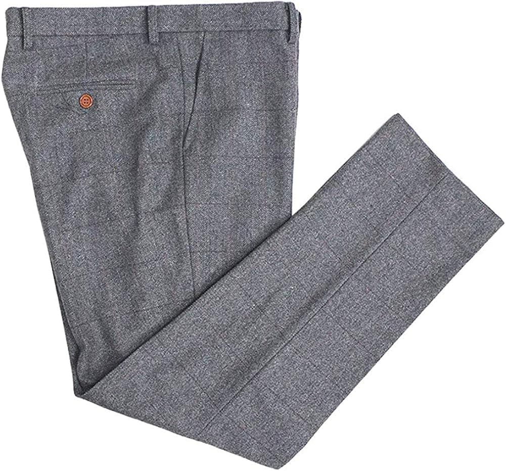 Wemaliyzd Men's Expandable Waist Herringbone Checkered Classic Fit Pants