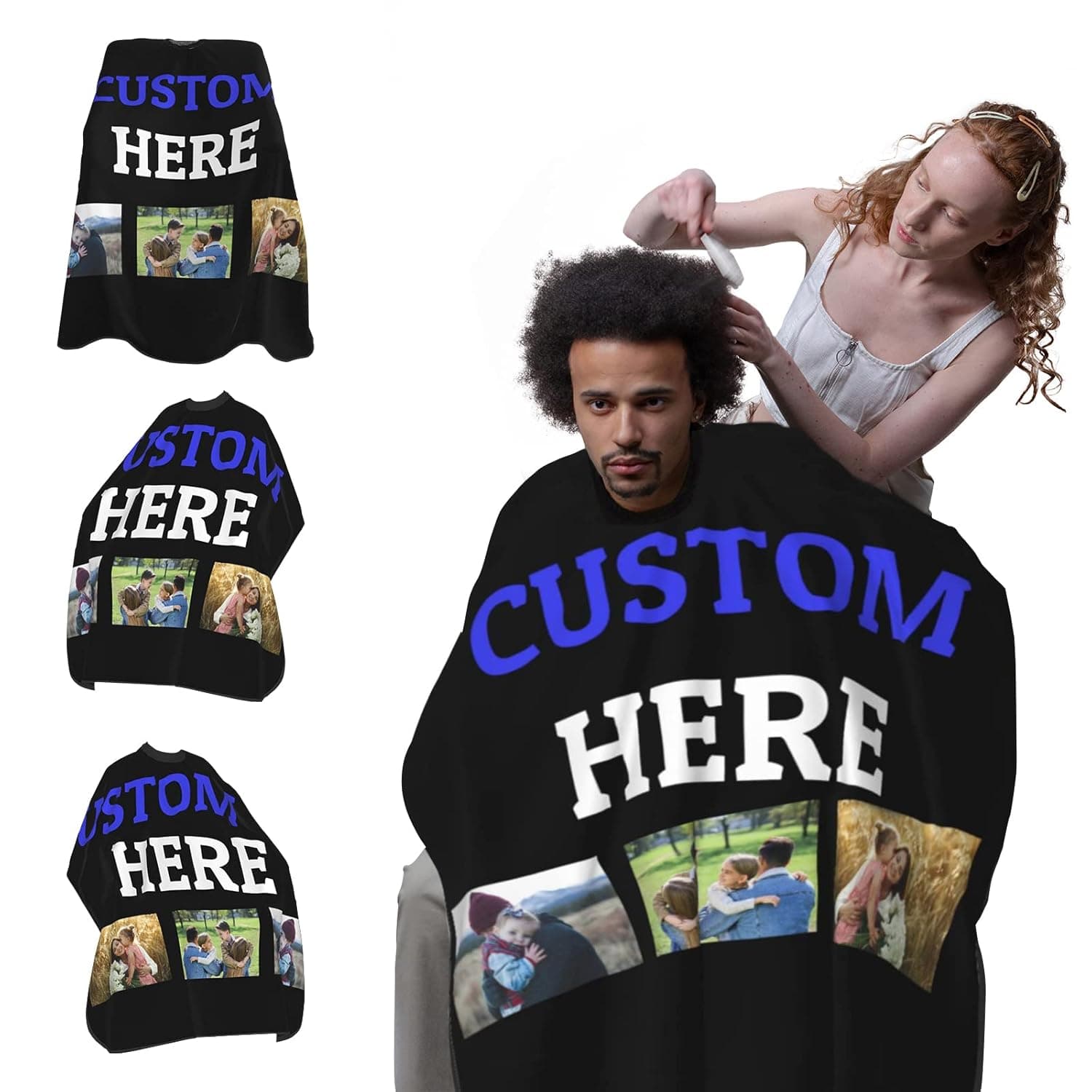Custom Barber Cape for Men Personalized Professional HairCut Cape Designed Your Logo Image Text Salon Haircut Apron, Resistant Lightweight Breathable Coverage(55x60 Inch)