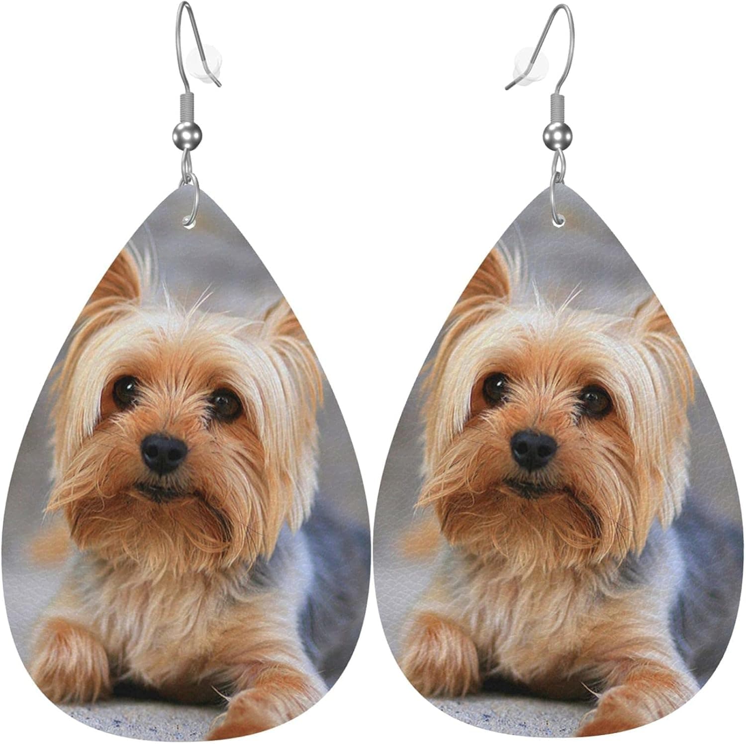 Cutest Yorkies Faux Leather Earrings 3D Print Teardrop Dangle Earrings for Women