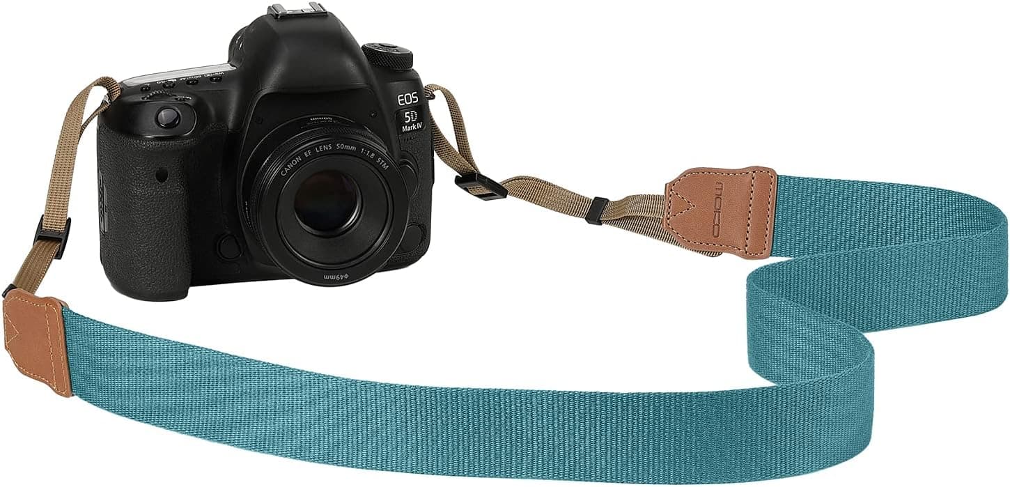 MoKo Camera Strap with Length Adjuster, Traditional Shoulder Strap Durable Nylon Strap Rope with Metal Hook for Outdoor Sports, Blue