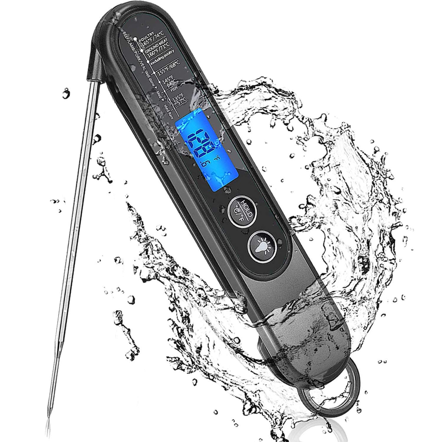 StarS Meat Instant Thermometer for BBQ Grill and Cooking, Instant Read Waterproof Digital Kitchen Thermometer Probe for Grilling Smoker Oil Deep Fry Candy Milk Beer (Black)