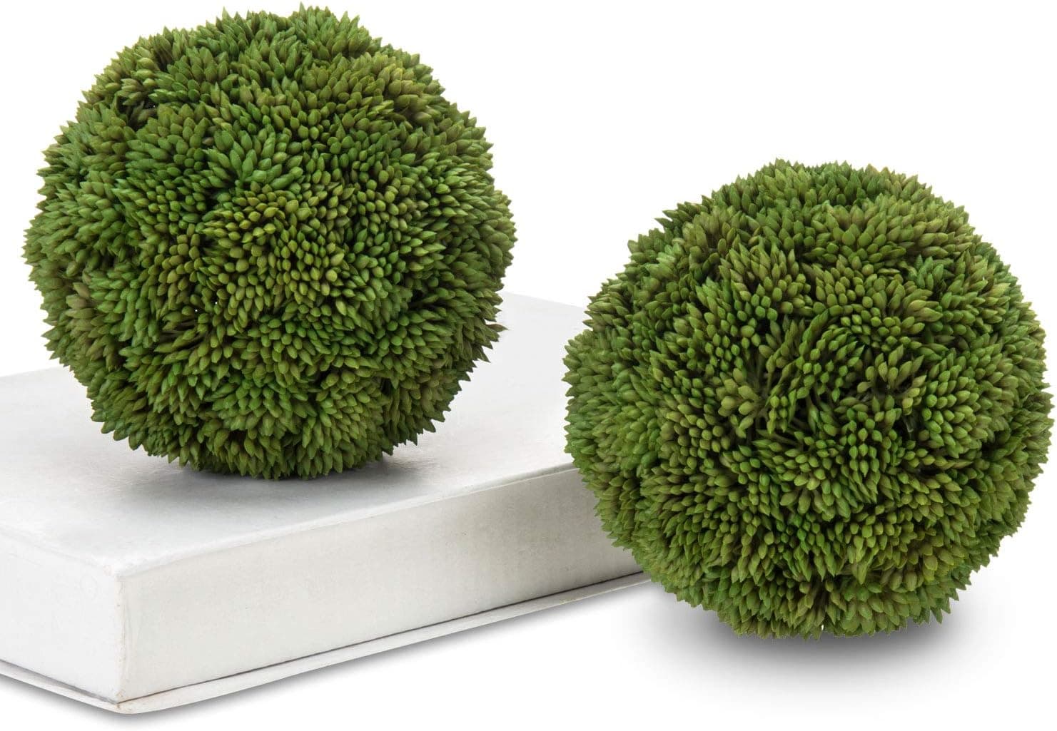 MyGift Lifelike Decorative 4-Inch Green Boxwood Ball Topiary, Foliage Artificial Greenery, Set of 2