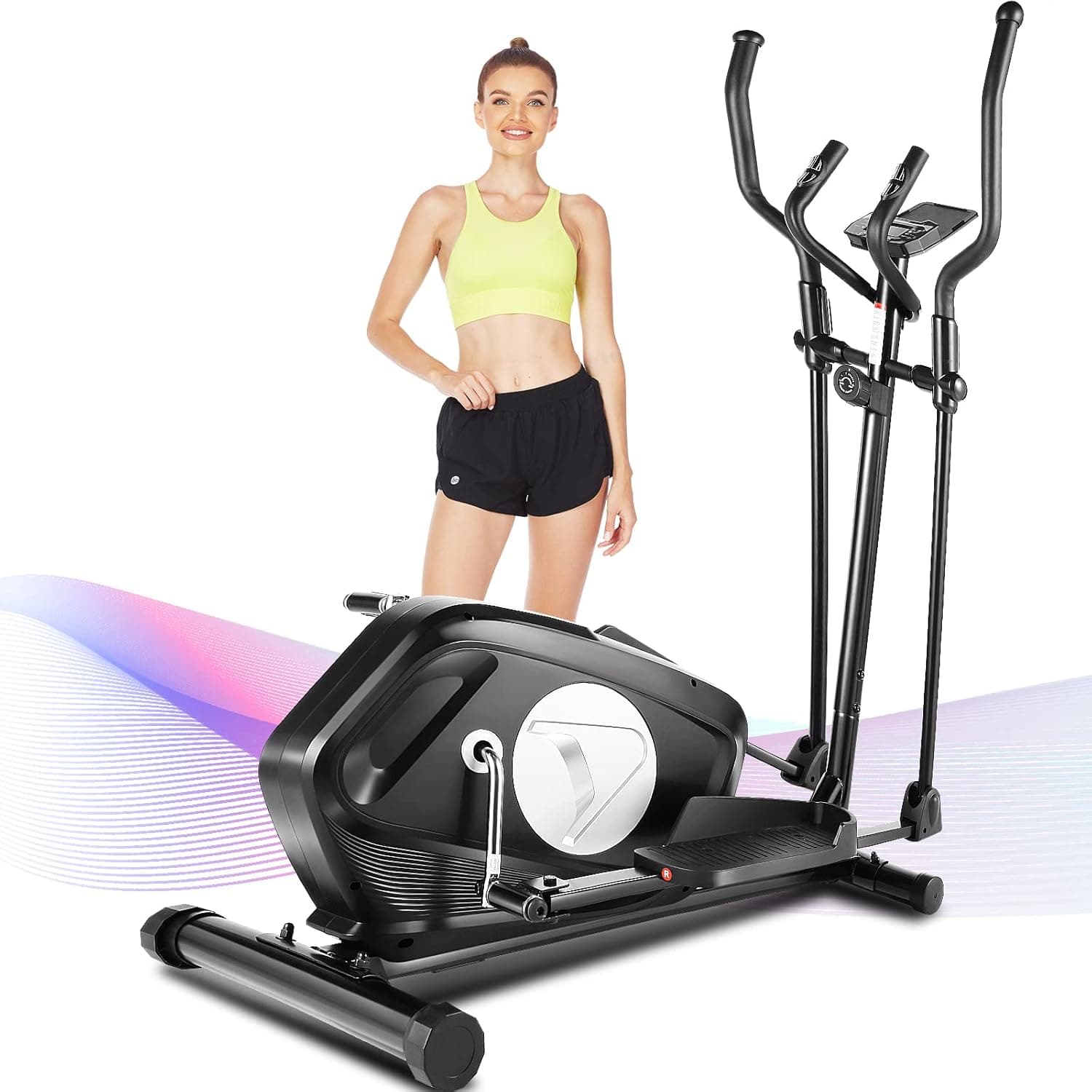 FUNMILY Elliptical Machines, Magnetic Elliptical Trainers with Digital Monitor & Heart Rate Monitor, Cardio Training for Home Office Folding, 390LB Weight Eliptical Exercise Machine