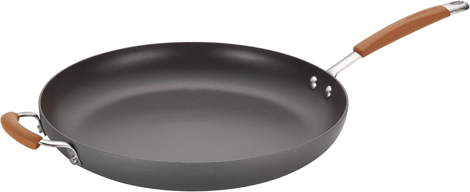 Rachael Ray Cucina Hard Anodized Nonstick Fry Pan/Skillet, 14 Inch, Gray with Orange Handles