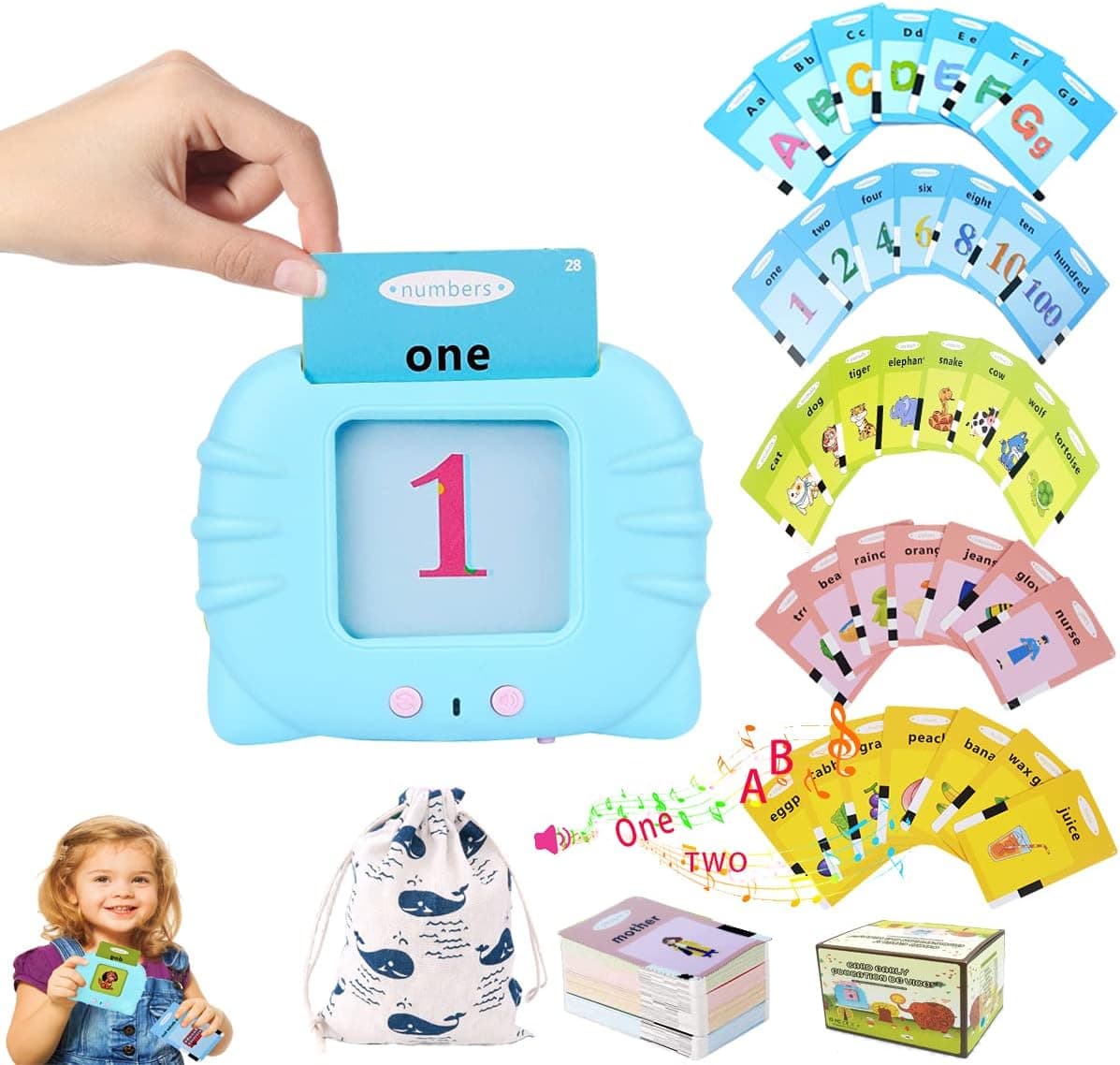SUMHEN 192PCS Learning Education Toys, Electronic Talking Flash Cards for Kids 2-7 Year Old Boys Girls , Perschool Learning Interactive Toy with 384 Words for Toddlers (Blue)