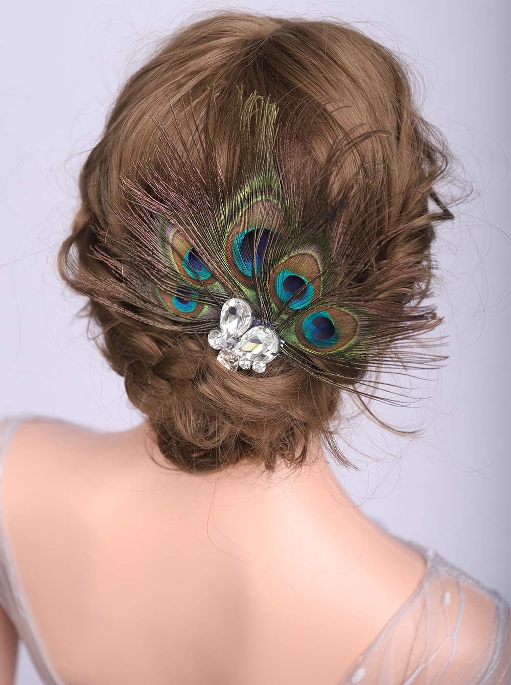 Denifery Peacock Feather Hair Clip Brooch Royal Blue Fascinator 1920's Flapper Bridesmaid Gift Hair Accessory Rhinestone Wedding Accessories Great Gatsby Party Wedding Headdress
