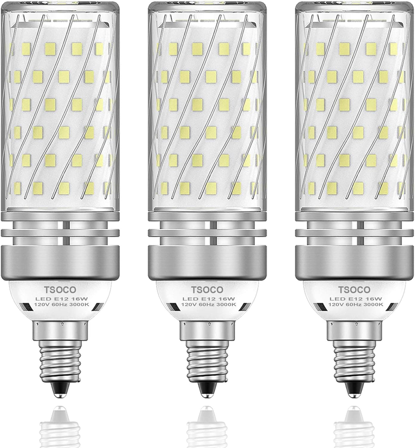 TSOCO E12 LED Bulbs,16W LED Chandelier Light Bulbs,120 Watt Equivalent,3000K Warmlight White,1400LM,Non-Dimmable Ceiling Fan Light Bulbs,Pack of 3 (Warmlight-16w)