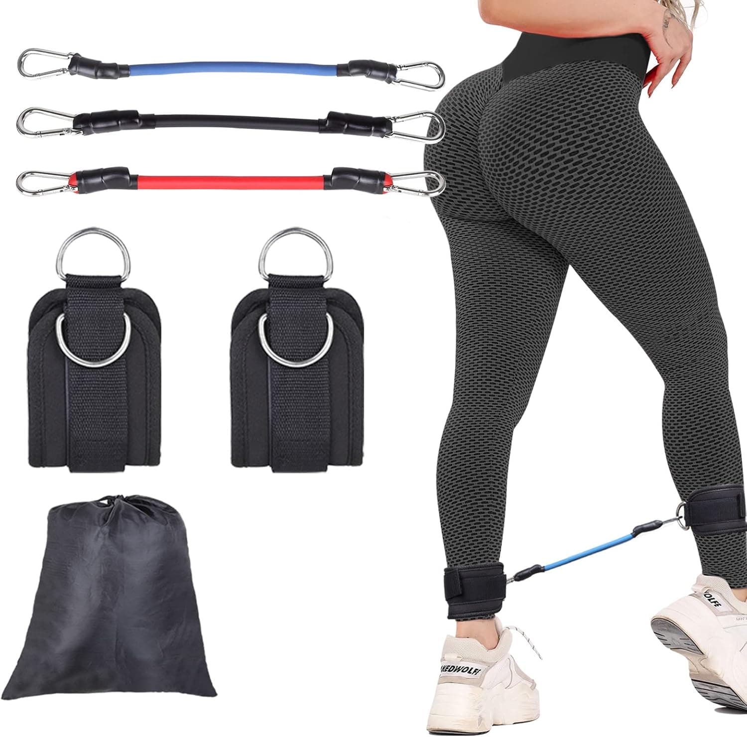 Ankle Resistance Bands with Cuffs, Ankle Bands for Working Out, 30-120 lbs Resistance Bands with Ankle Strap for Leg Butt Training Exercise Equipment, Kickbacks, Hip Glute Training Exercises