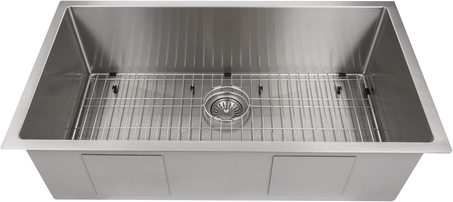 ZLINE 36" Meribel Undermount Single Bowl Stainless Steel Kitchen Sink with Bottom Grid (SRS-36)