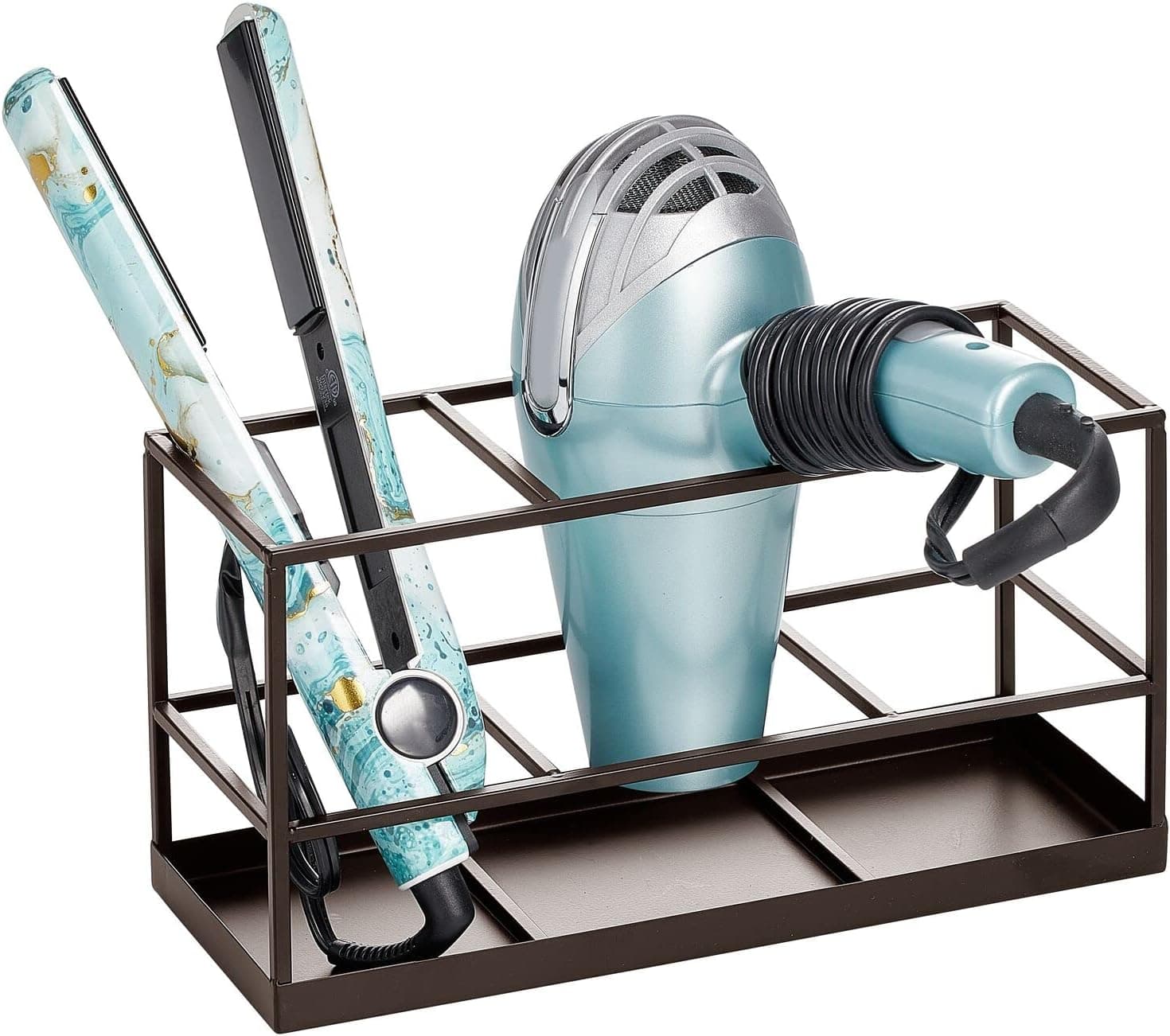 mDesign Steel Bathroom Countertop Hair Tool Storage Organizer Accessory Basket Tray, Vanity Table Holder for Hair Dryer, Straightener, Curling Iron, Styling Products, Citi Collection, Chrome