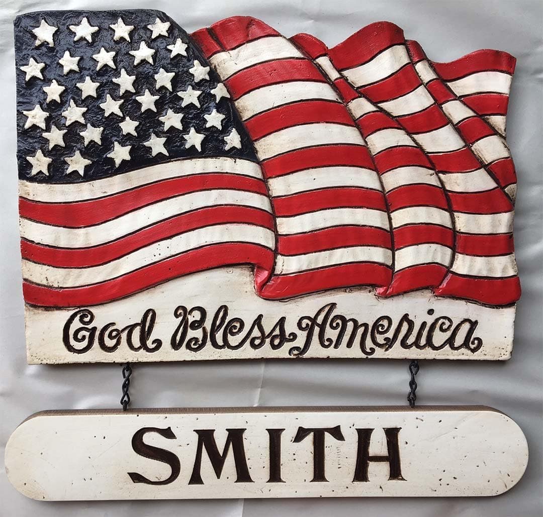 Piazza Pisano American Flag with Personalized Hanging Sign
