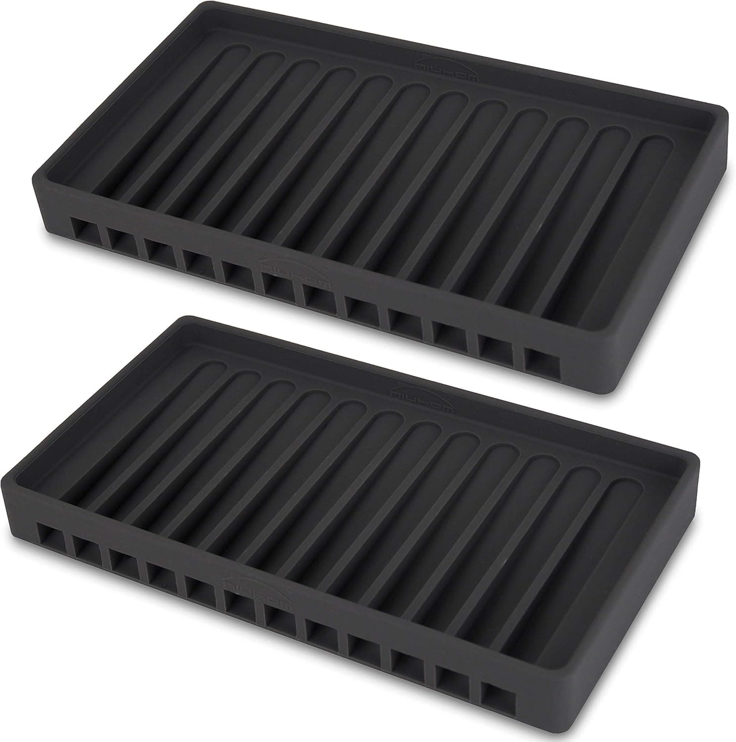 NIUHOM Sink Tray & Organizer - Self-Draining Silicone Soap and Sponge Holder - Kitchen, Bathroom Sink Organizer, Tray for Soap, Sponge, Scrubber - 2 Pack (Dark Gray)