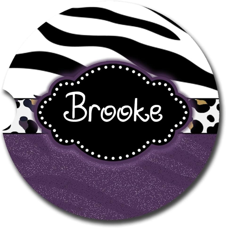 Monogrammed car coaster [SET OF 2] - Tiger stripe with cheetah purple - Personalized car decor