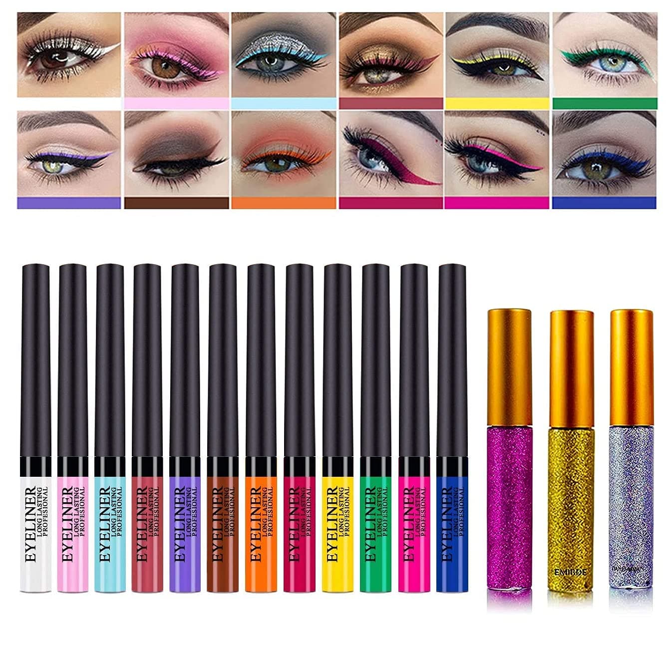 SINUOER Waterproof Matte Liquid Eyeliner Set, 12 Colorful High Pigmented Color Eyeliner Gel Lasting Waterproof Eyeliner Professional Bright-colored Eyeliner Pen Set -Smudgeproof Makeup for Women