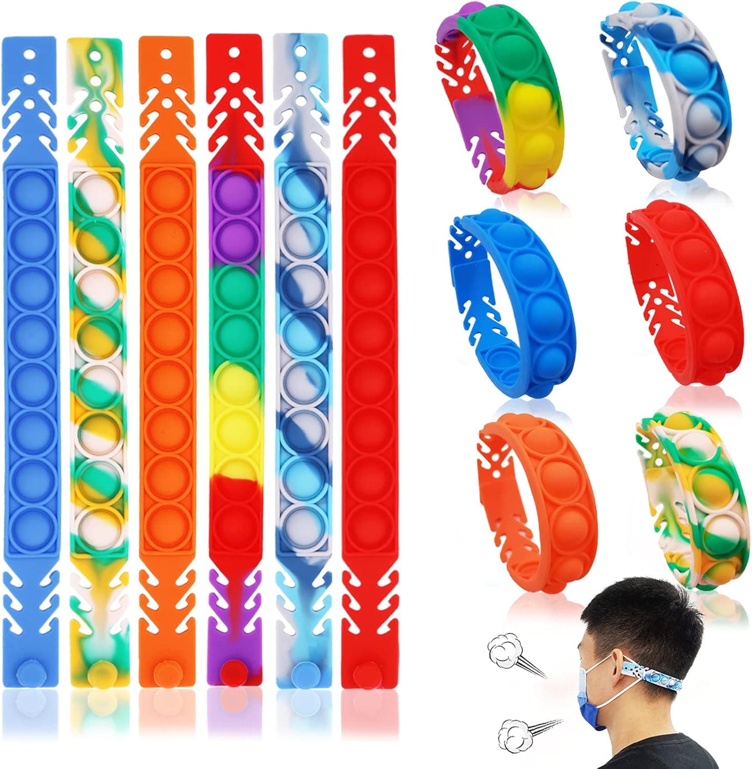 VABAMNA Pop Fidget Bracelet, 6 PCS Push Pop Bubble Fidget Wristband Toys, Stress Relief Bracelets for Kids Adults Anxiety Relief ADHD Autism Decompression Halloween
