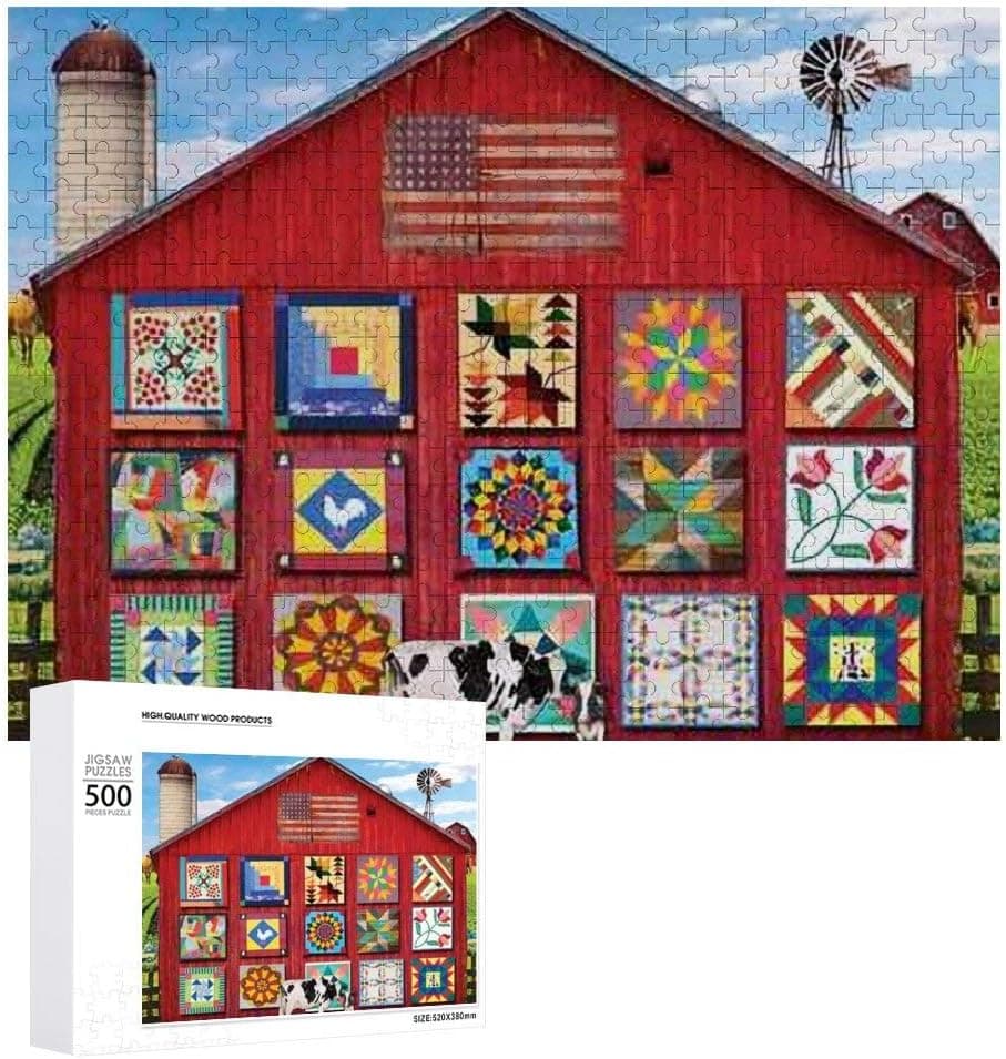 Jigsaw Puzzle 500 Piece barn Quilts Large Puzzle Game Artwork for Adults Teens for Educational Gift Home Decor (15x20inch)
