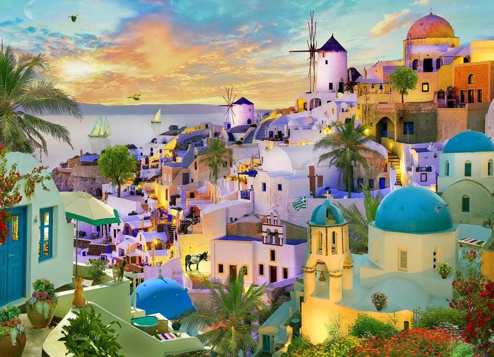 Vermont Christmas Company Santorini Sunset Jigsaw Puzzle 1000 Piece