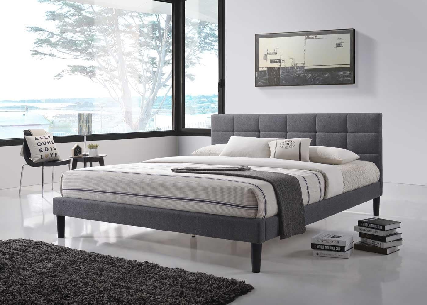 LuXeo Lexington Bed Frame, QUEEN, Grey