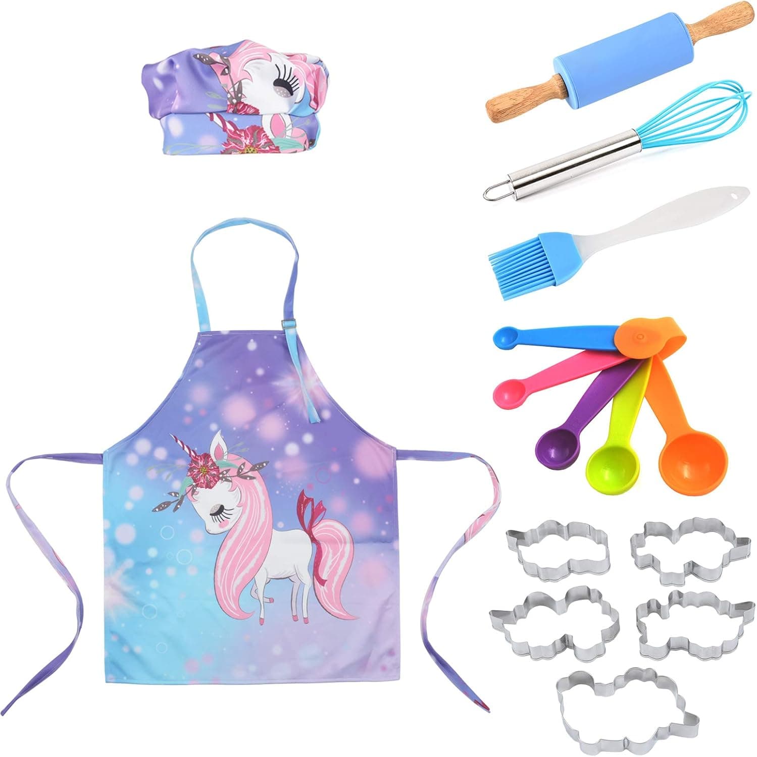 Rjdelpy Kids Cooking and Baking Set Career Role Play Kid Girls Boys Apron Chef Hat Set Dress up Pretend Play Cooking Set for Kids
