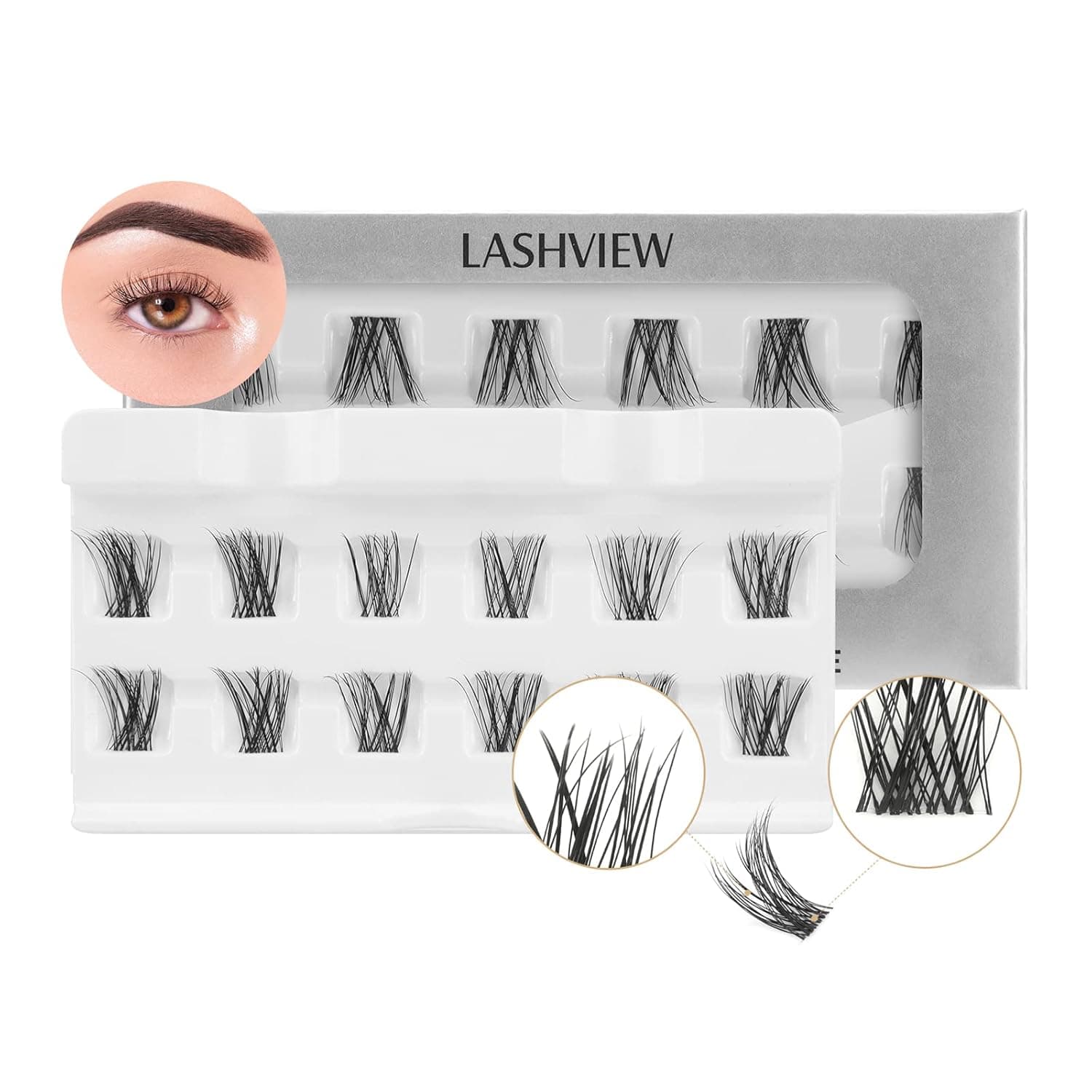 LASHVIEW DIY Eyelash Extension,12 Pcs Individual Cluster Lashes,Soft and Lightweight Resuale Wide Band Cluster Lashes for Home use（NATURAL 14mm Transparent Band）