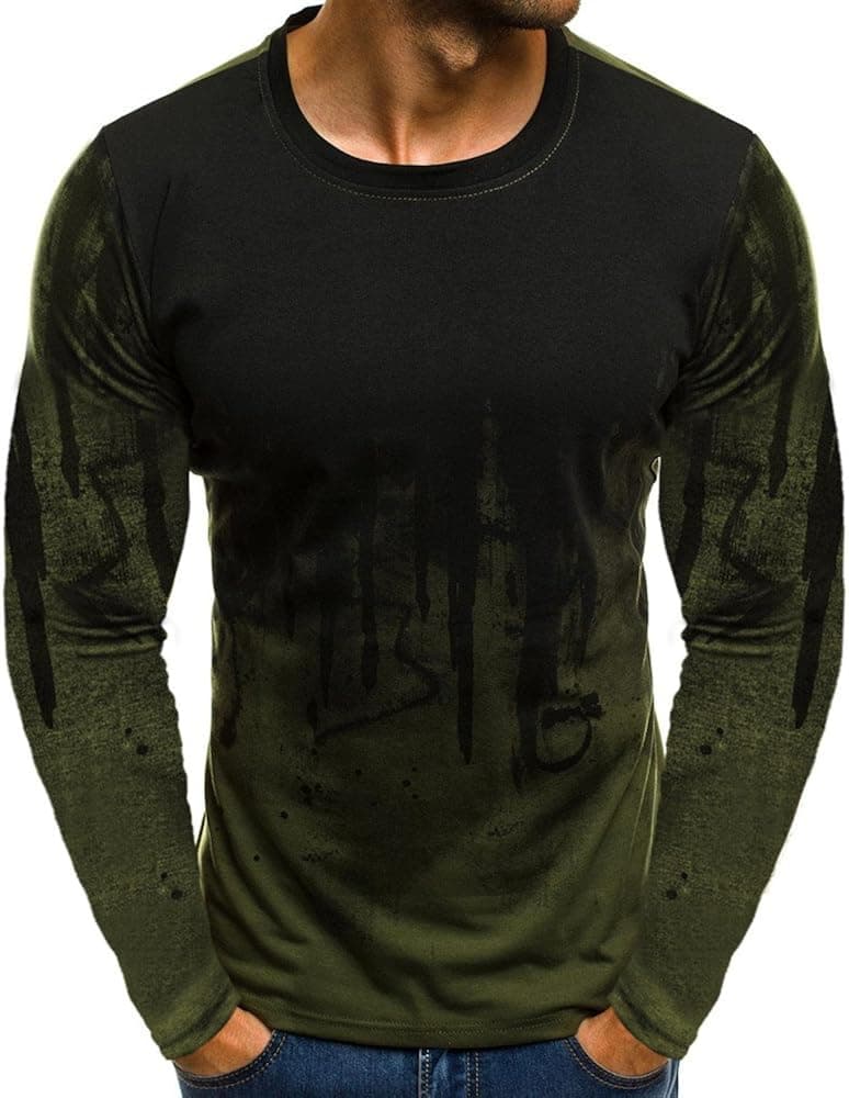 Mens Long Sleeve T-Shirt Hip Hop Graphic Printing Slim-Fit Crew Neck Casual Tops Fall Pullover Tie Dye Tee Shirts Blouse