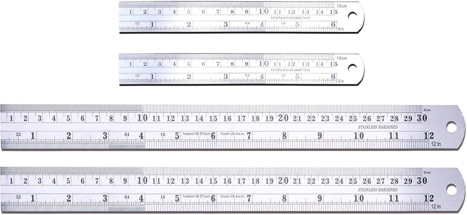 CXP Good Goods Stainless Steel Ruler Metal Ruler with Conversion Table on the back,6inch and 12inch Ruler Kit (2 sets)