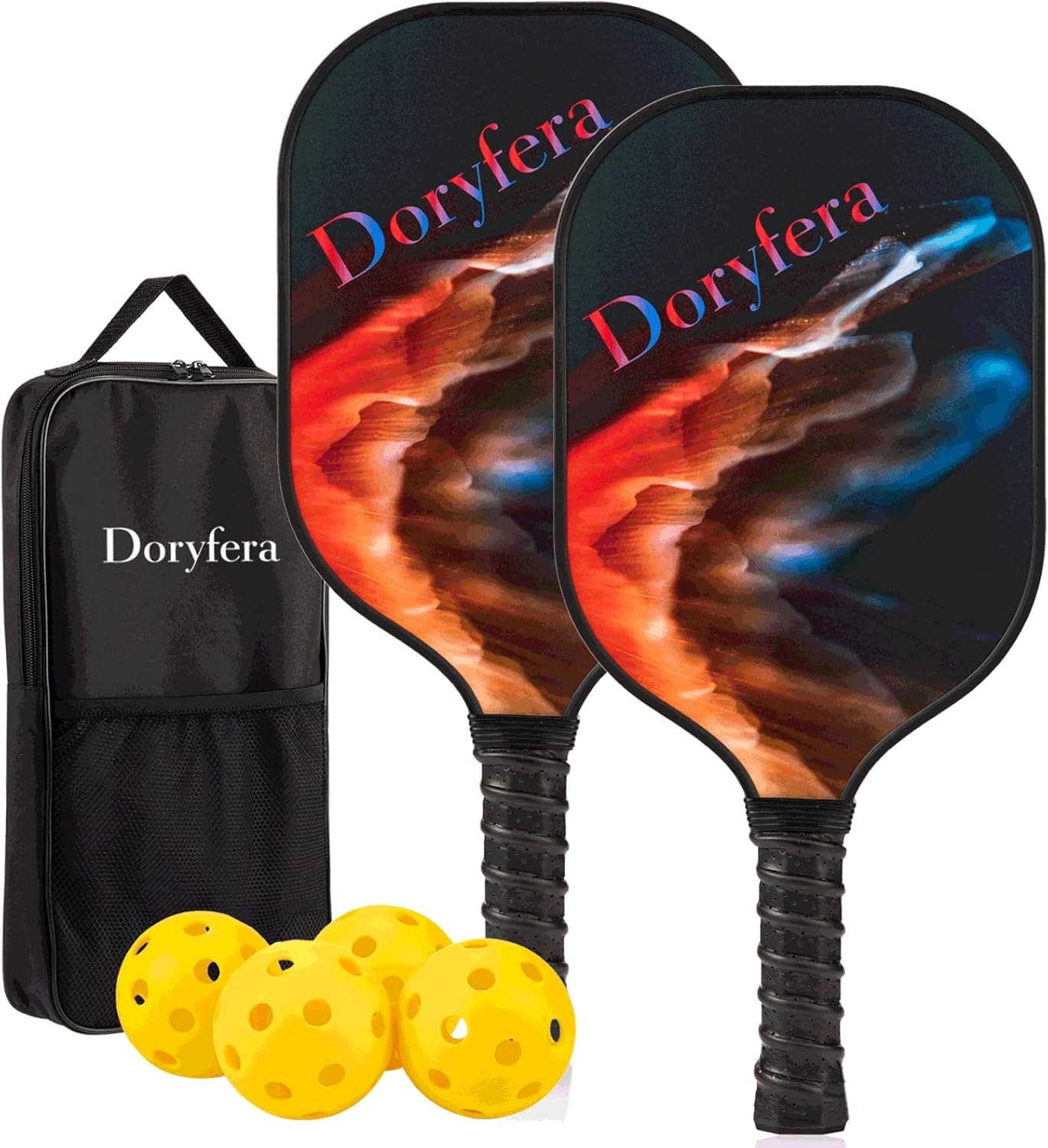 Doryfera Graphite Pickleball Paddles Set of 2 Lightweight Pickleball Racket Including 2 Fiber Pickleball Racquet 4 Pickleballs with Carrying Bag