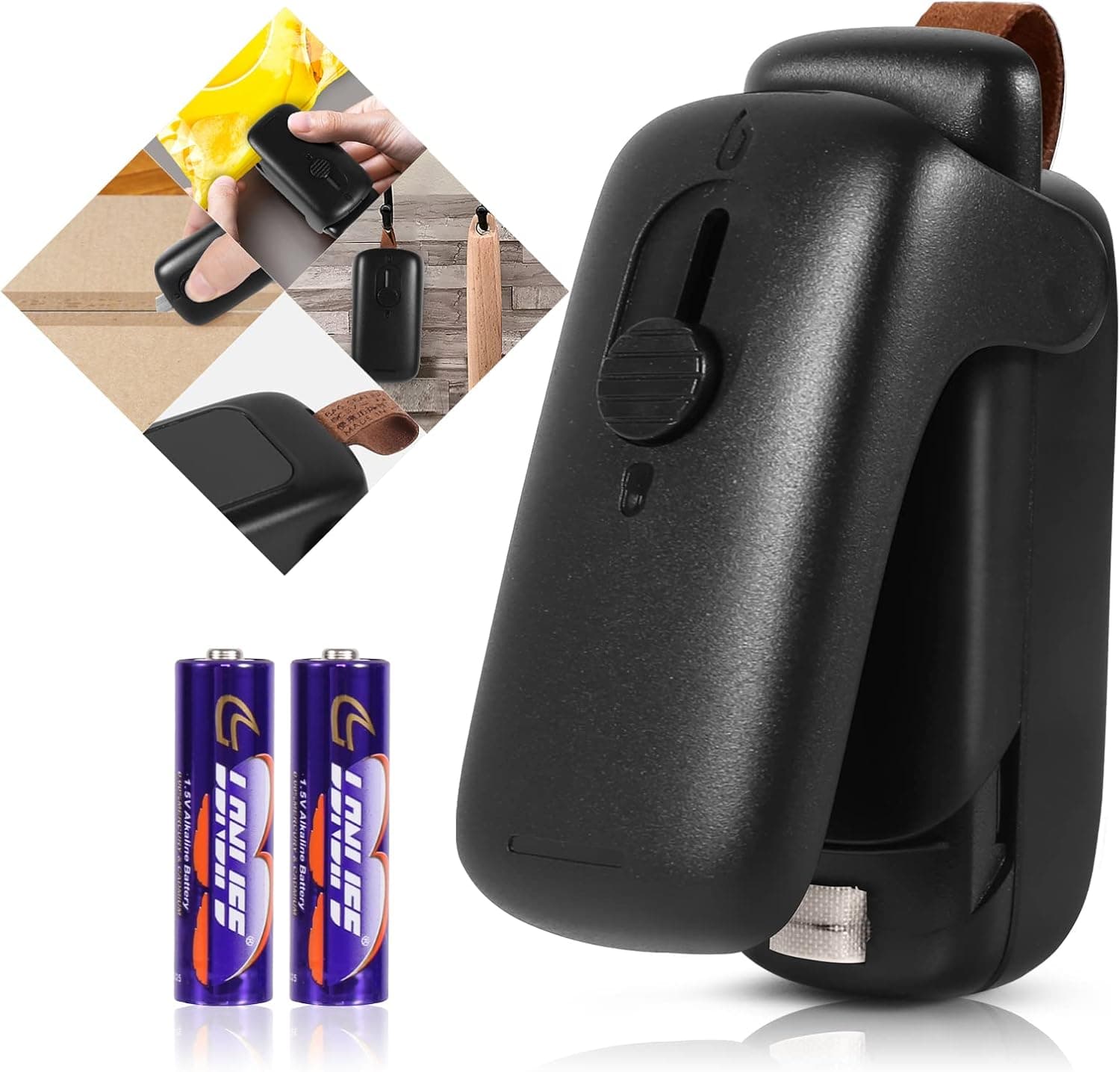 Mini Bag Sealer, ROMSTO Handheld Heat Vacuum Sealer, 2 in 1 Heat Sealer and Cutter with Lanyard, Portable Bag Resealer Machine for Plastic Bags Food Storage Snacks Freshness (2xAA Batteries Included)
