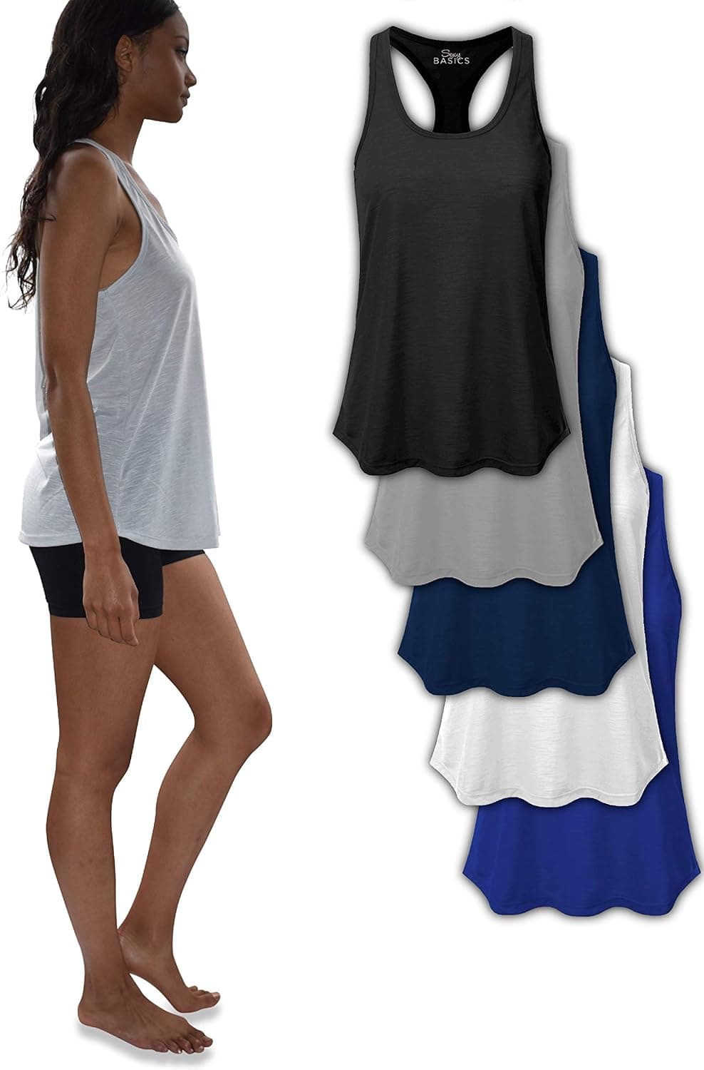 Women's 5 Pack Everyday Flowy Burnout Racer Back Active Workout Tank Tops