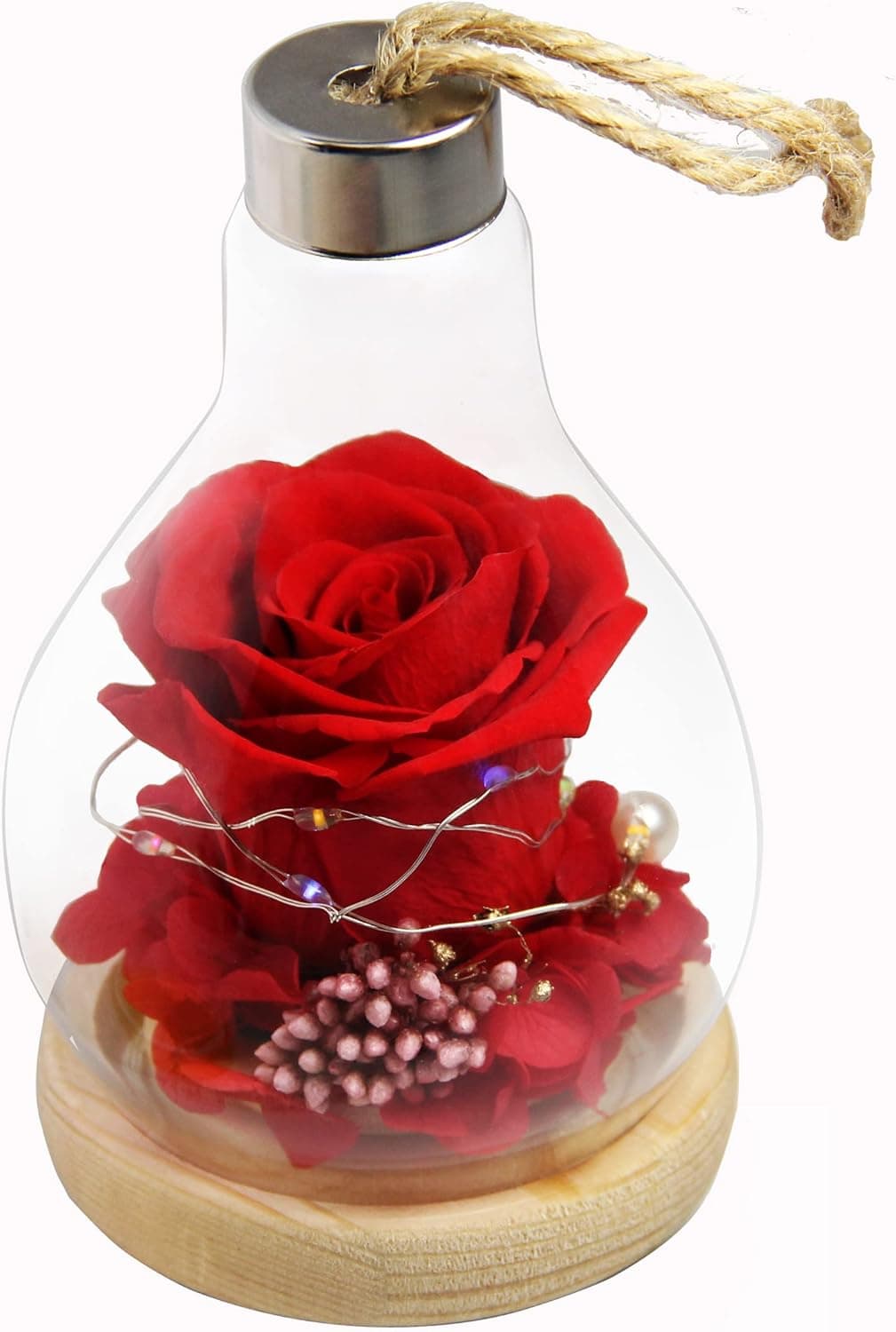 wowoup Mom Gifts for Mothers Day Preserved Rose Gifts for Women, LED Light Wishing Bottle Glass Dome Valentines Day Party Wedding Anniversary Birthday Gifts for Her Grandma Girlfriend Wife Red