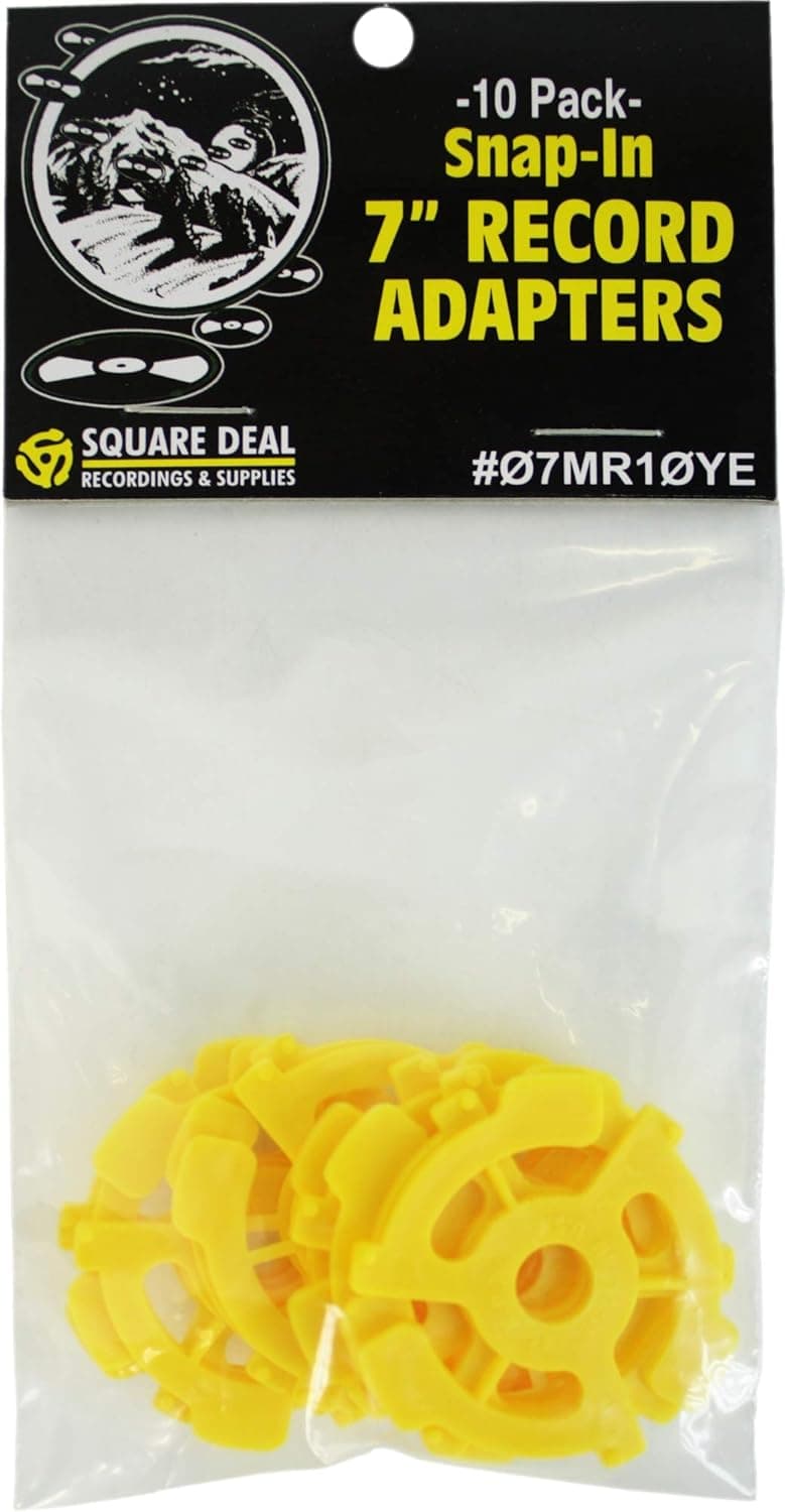 (10) Flat Yellow Plastic Record Adapters - Snap In Inserts to Make 7" 45rpm Records Fit on Standard Vinyl Record Turntables #07MR10YE