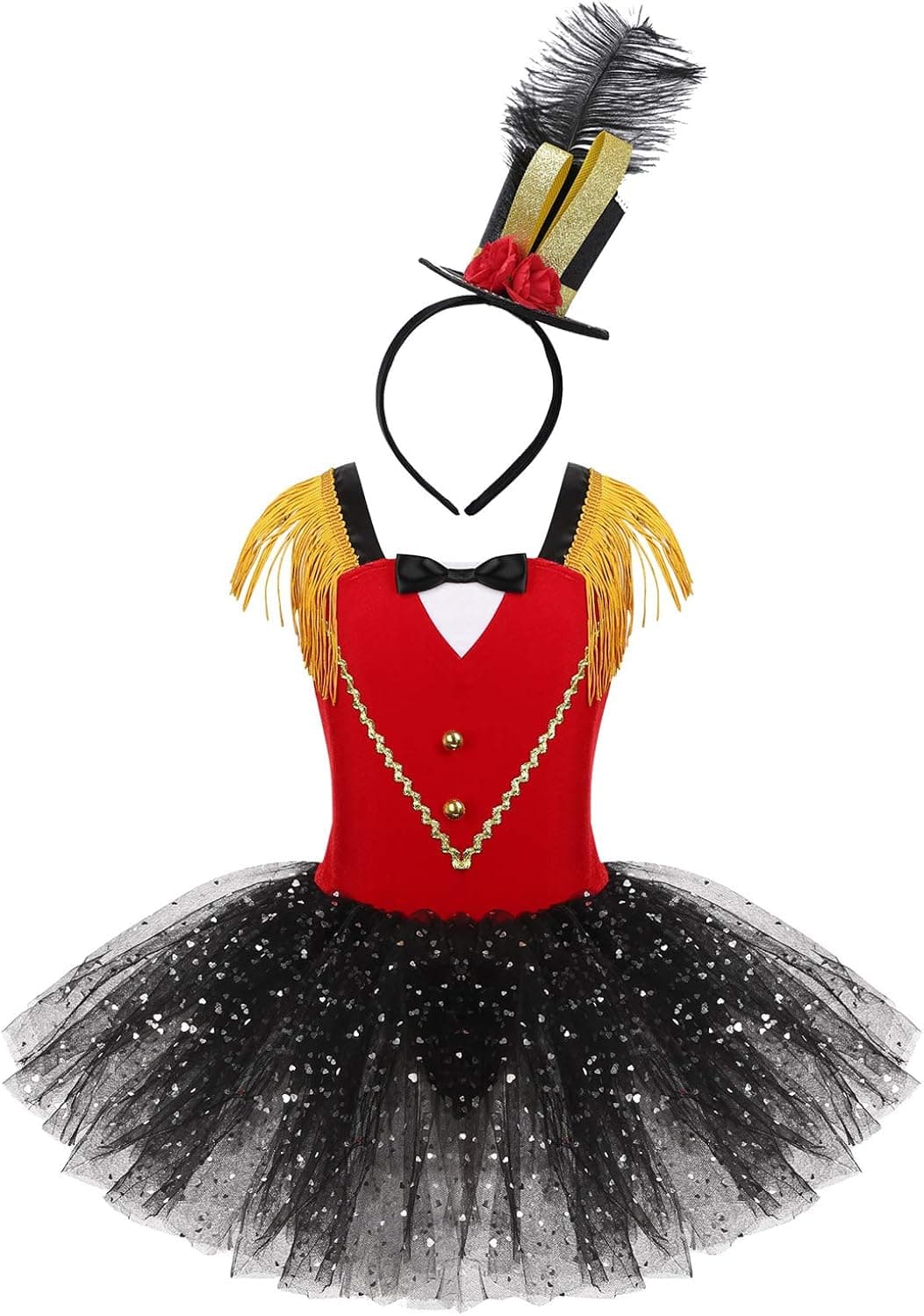 dPois Circus Ringmaster Costume for Kids Girls Sequins Sleeveless Tassel Dance Dress Christmas Halloween Tutu Skirt