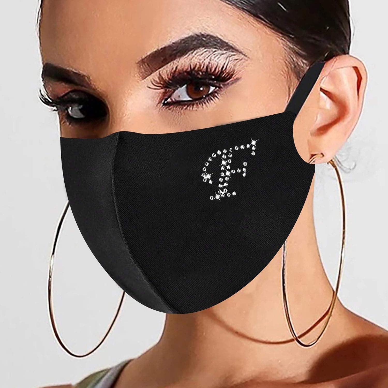 Rhinestone_Mask for Women Sparkly Glitter Initial Letter Print Masquerade_Mask Fashion Cloth_Mask