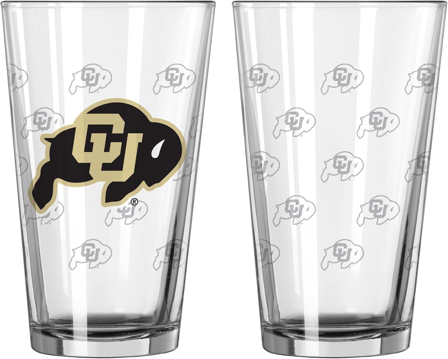 NCAA Colorado Buffaloes Satin Etch Pint, 16-ounce, 2-Pack