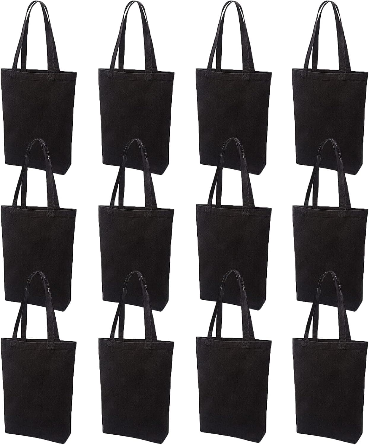 Lily queen Natural Canvas Tote Bags DIY Reusable Shopping Grocery Bag (Black - 12 Pack)