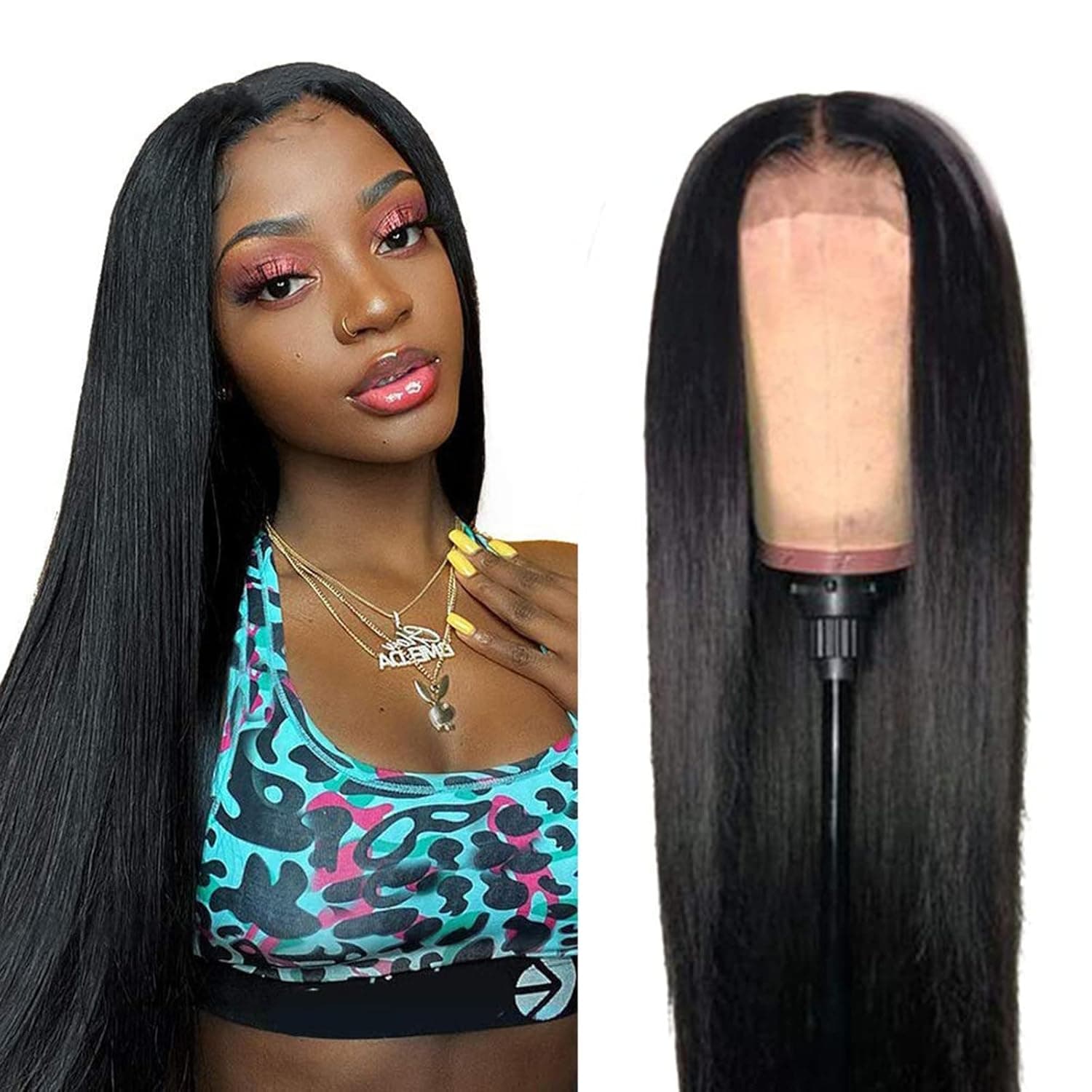 ISEE Hair Straight Lace Front Wigs Human Hair for Black Women 14 Inch 4×4 Lace Closure Wigs 10A Brazilian Virgin Human Hair Wigs Pre Plucked with Baby Hair Natural Color 150% Density