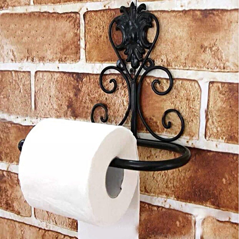 BCHZ Vintage Iron Toilet Paper Towel Bathroom Wall Mount Rack Black