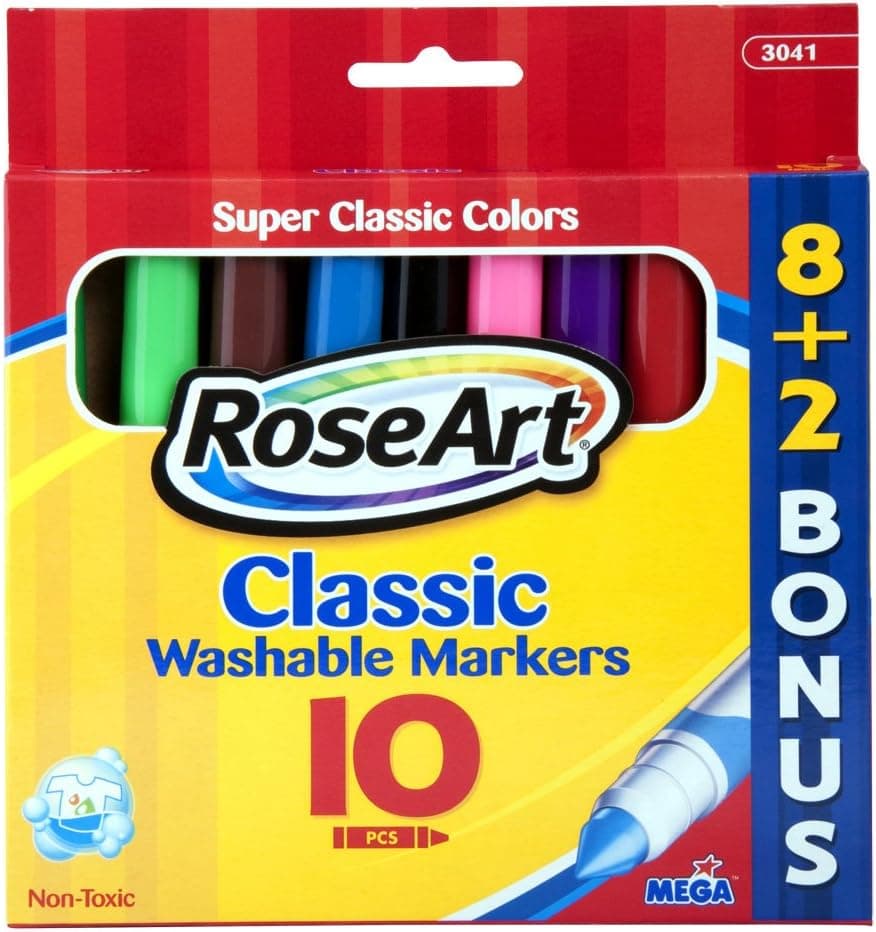 RoseArt Classic Washable Broad Markers, 8 + 2 Bonus Markers, Packaging May Vary (3041-24)
