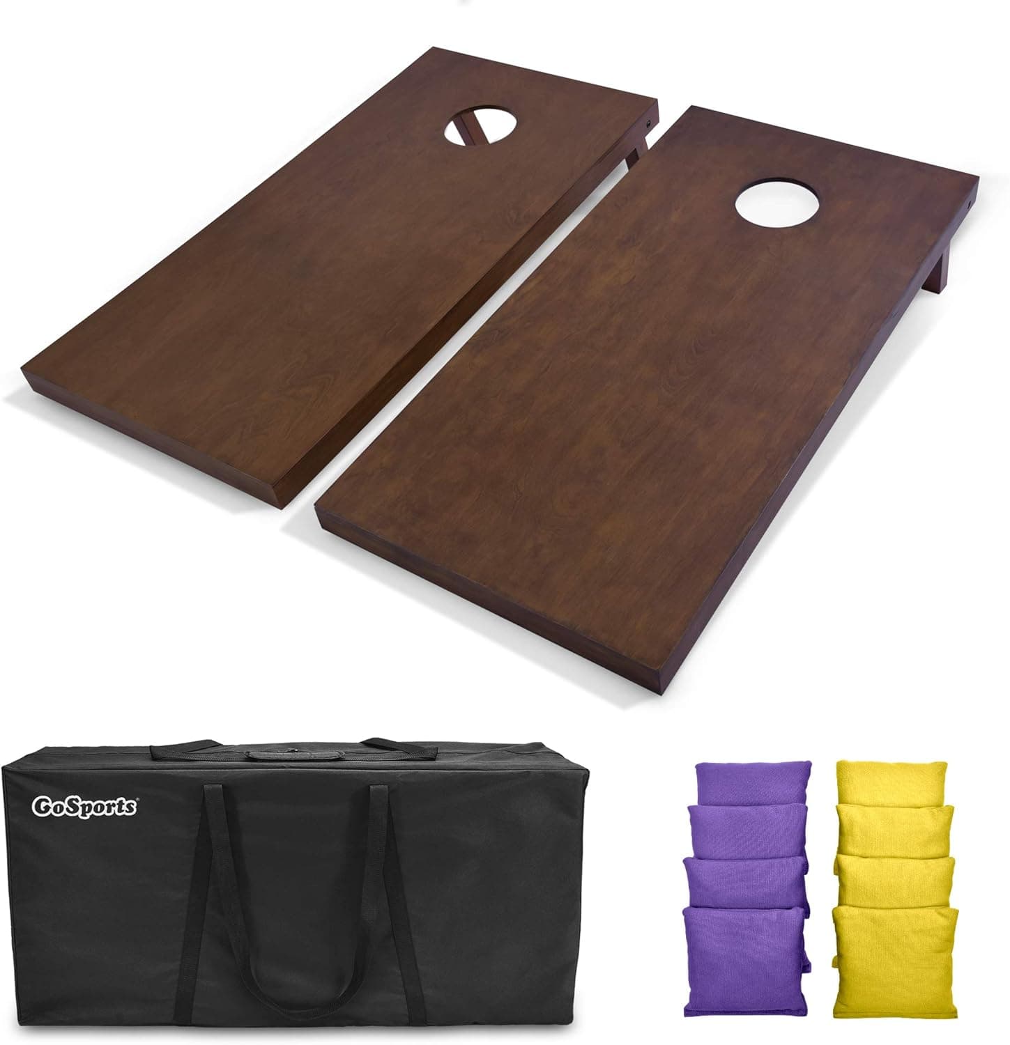 GoSports 4'x2' Regulation Size Wooden Cornhole Boards Set with Dark Brown Varnish | Includes Carrying Case and Bean Bags (Choose Your Colors) Over 100 Color Combinations