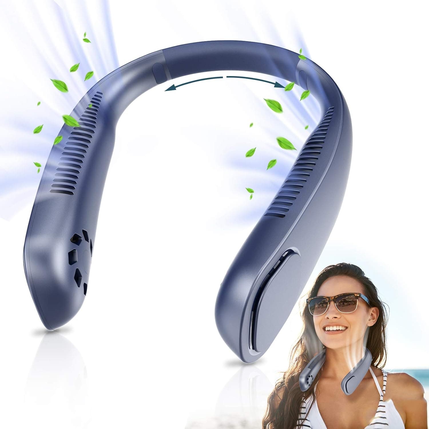 HOMLEAN Portable Personal Neck Fan, Hanging Around the Neck Fan, Handsfree Cooling Fan, 20Hrs Long Lasting Rechargeable Battery Wearable Bendable Fan for Travel,Outdoor,Office,Women (5200mAh)