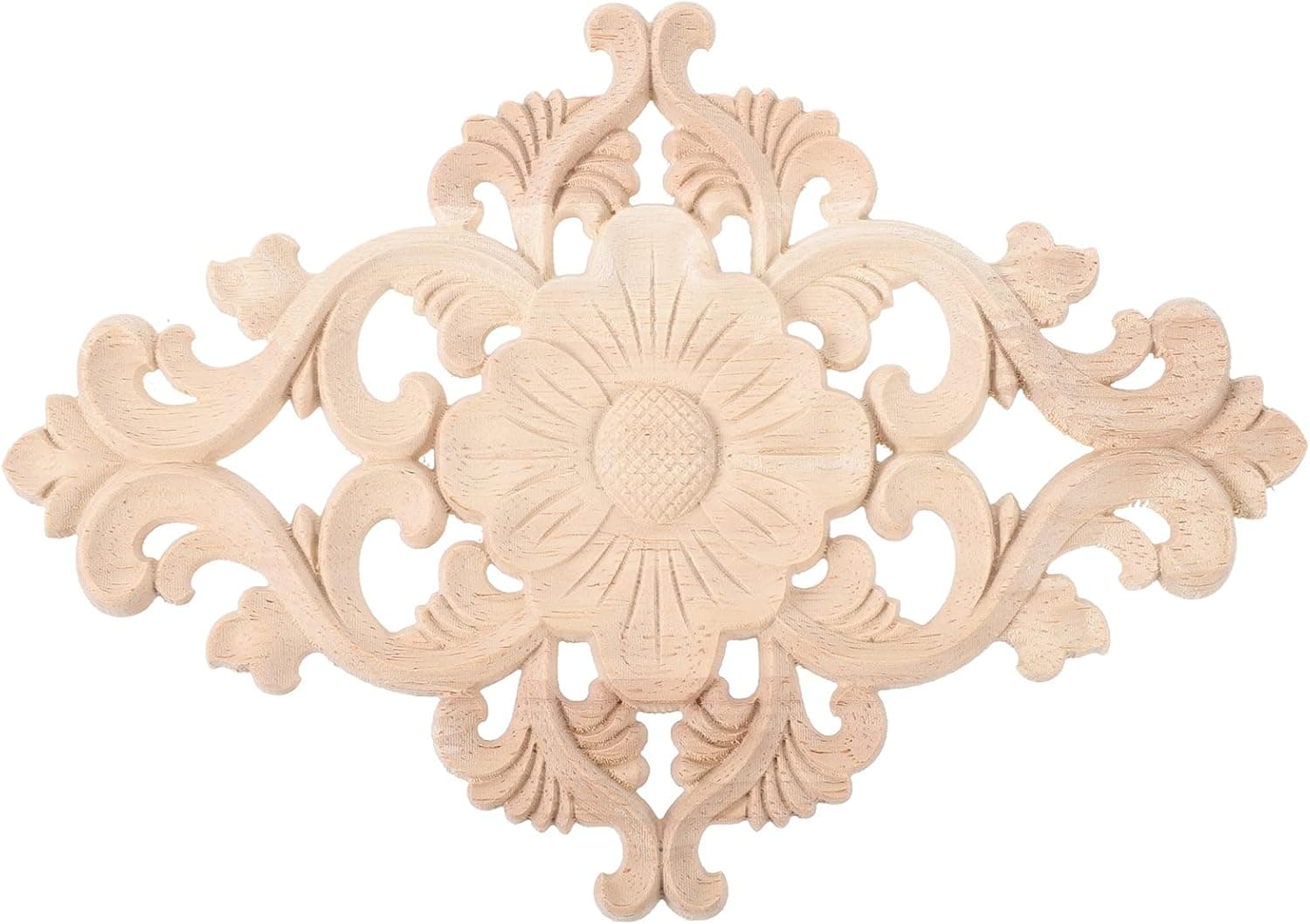 1pc Furniture Wood Carving Decorations Creative Door Head Carving Flowers Delicate Solid Wood Applique Furniture Cupboard Door Decorative Carving Flowers Appliques for Furniture Size 2