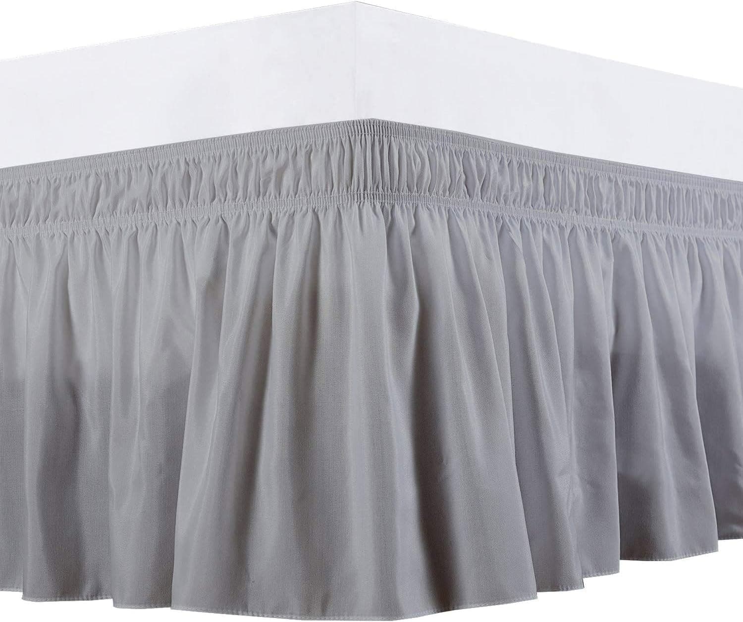 Impeccable Bedding Wrap Around Bed Skirts Elastic Dust Ruffles,Easy Fit Wrinkle and Fade Resistant Silky Luxrious Fabric Solid Color,Light Grey Bedskirt for King and Cal-King Size Beds 12 Inches Drop