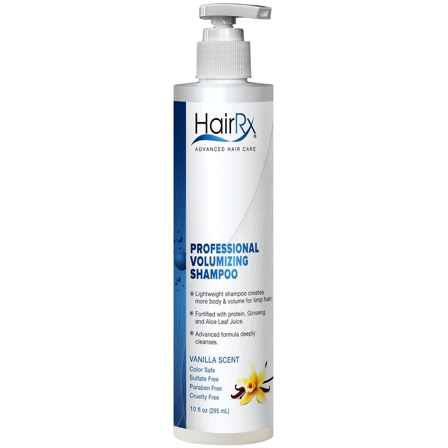 HairRx Professional Volumizing Shampoo with Pump, Luxurious Lather, Vanilla Scent, 10 Ounce