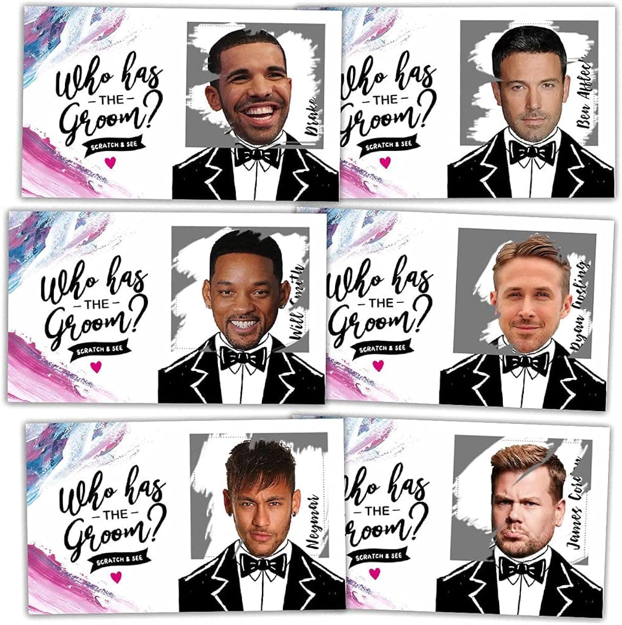 Bridal Shower Games - Who Has The Groom Scratch Off Celebrity Cards, Bachelorette Party Games Supplies – 36 Cards(XL02-bishua) White