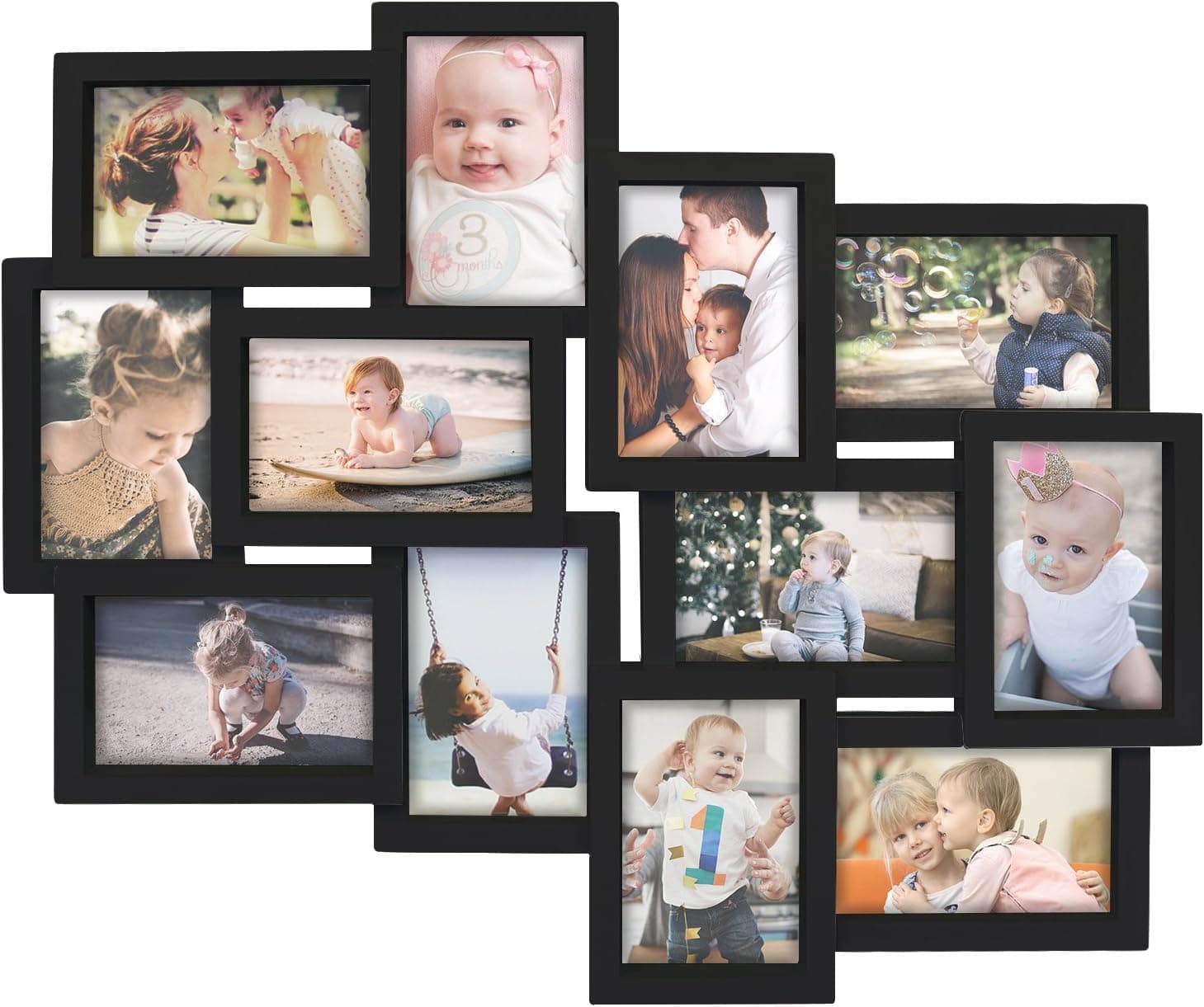 TY ARTS & CULTURE 12 Opening Decorative Wall Hanging Collage Puzzle Picture Photo Frame, 4 x 6 inches | Black